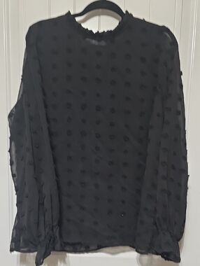 Impressions Black Swiss Dot Sheer Long Sleeve Blouse